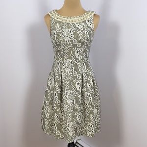 Zara Retro Cream & Gray Fused Lace Rhinestone Yoke Fit & Flare Mini Dress Size S